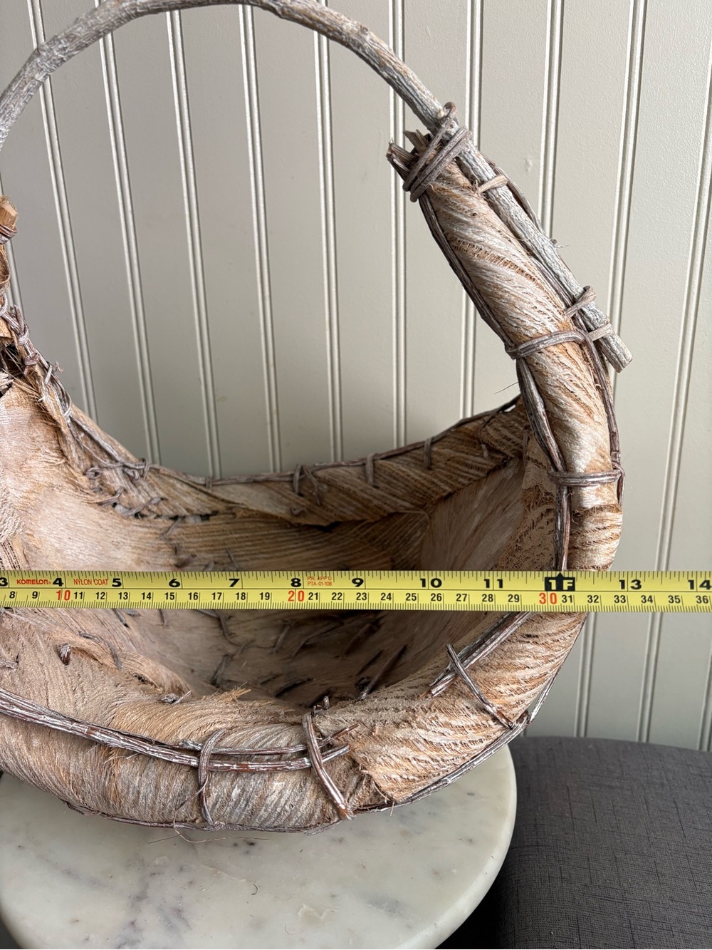Primitive Palm Husk & Bent Twig Handmade Harvest Basket Rustic Vintage VTG Fiber - Picture 13 of 14